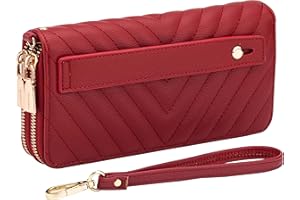 B BRENTANO Vegan Leather Double Zipper Pocket Wallet with Grip Hand Strap (Red)