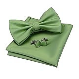 GUSLESON Solid Wedding Bowtie Mens Pre-tied Pea