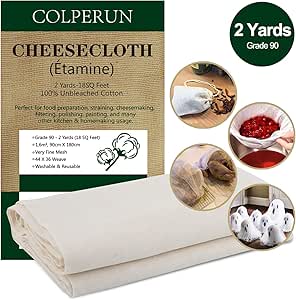 Colperun Tela Colador, Grado 90, 1,6m², 90cm X 180cm, Estopilla Telas