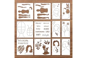 Keluna Women Theme Painting Stencils - 12 Pcs Women Stencils for Painting, Female Face Line Art Stencils for Painting on Wood Wall Canvas, Inspirational Quote Paper Doll Stencils for DIY Crafts Making