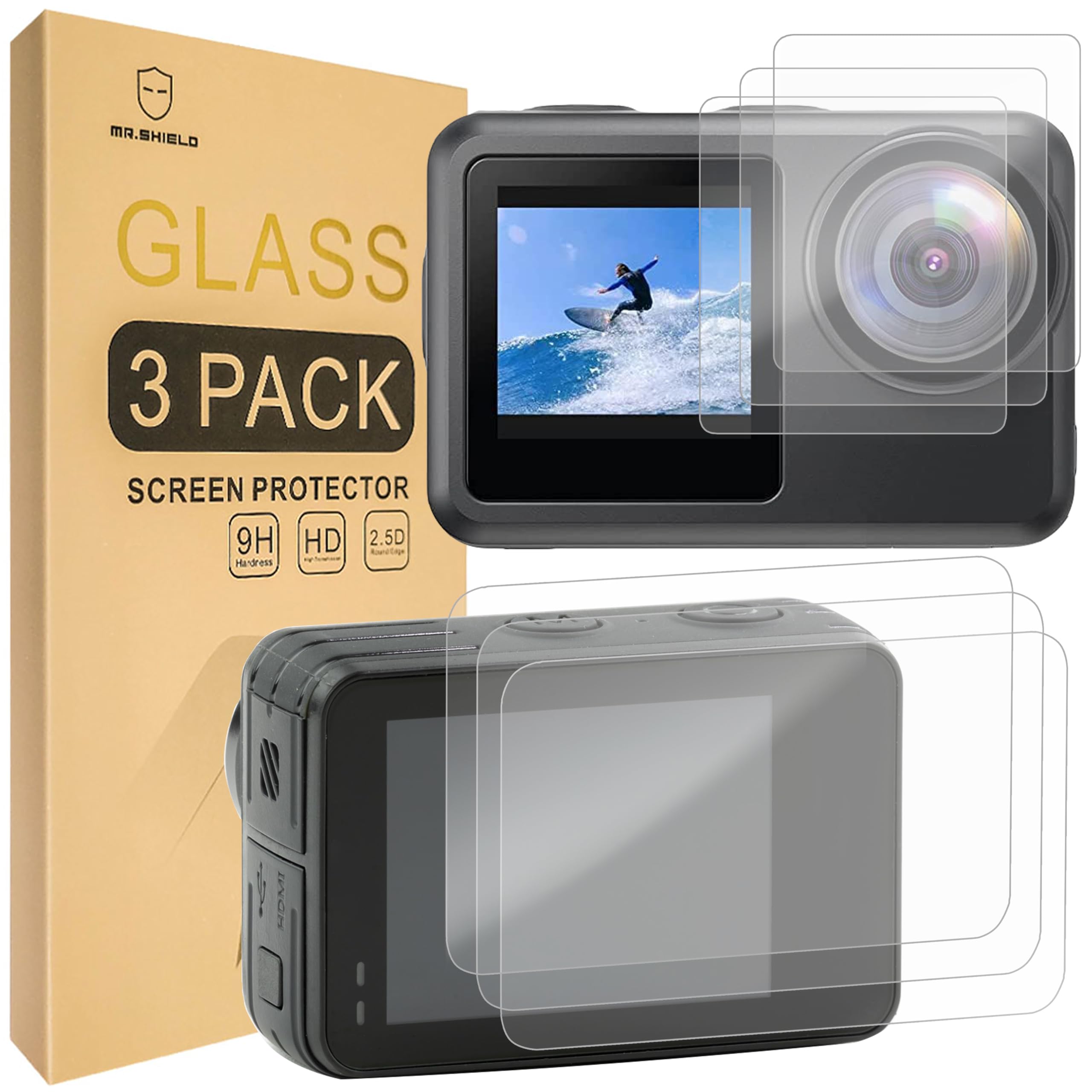 Mr.Shield Screen Protector compatible with AKASO Brave 7 LE Camera [3+3PCS] [Front+Back] [Tempered Glass] [Japan Glass with 9H Hardness]