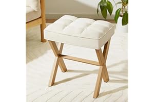 Chilihom Vanity Stool Vanity Chair, 18 Inch Makeup Vanity Stool Chair, Padded Piano Stool, Square Foot Stool Ottoman Foot Rest with Metal X Legs for Makeup Room, Living Room, Bathroom, Beige