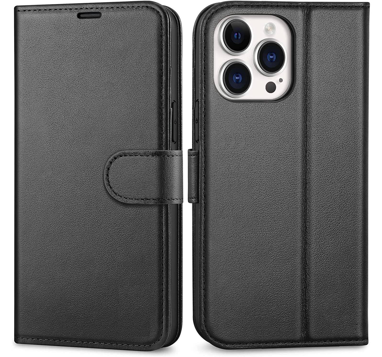 NWNK13 For iPhone 15 Pro Case Leather Wallet Book Flip Stand View Phone Cover with Card Holder Slots Compatible with iPhone 15 Pro [ 6.1 inch ] (Black)