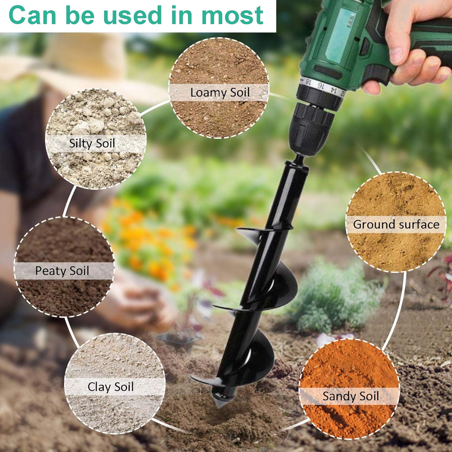 Auger Drill Bit Set for Planting - Garden Spiral Hole Drill Planter, Bulb & Bedding Plant Augers, Post or Umbrella Hole Digger for 3/8” Hex Drive Drill: Home Improvement