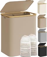 SONGMICS 130 L Laundry Basket with Lid 2-Section 52x38.5x70.5 cm Camel