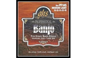 GHS Strings PF145 5-String Banjo Strings, Stainless Steel, Medium Light (10-22)