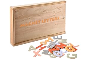 CHILDLIKE BEHAVIOR Alphabet Magnets for Fridge - Letter Magnets for Toddlers 1-3 - Large Magnetic Kids Toys to Stick on Refrigerator and Other Metallic Surface - Big and Colorful Letter Wood Magnets for Baby