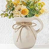 Ceramic Jug Vase, Small Farmhouse Pitcher Vase for Home Decor, Rustic Decorative Pottery Flower Vases with Handle, Centerpiece for Kitchen/Living Room/Bedroom/Office/Bookshelf/Mantel, Height 5.6"
