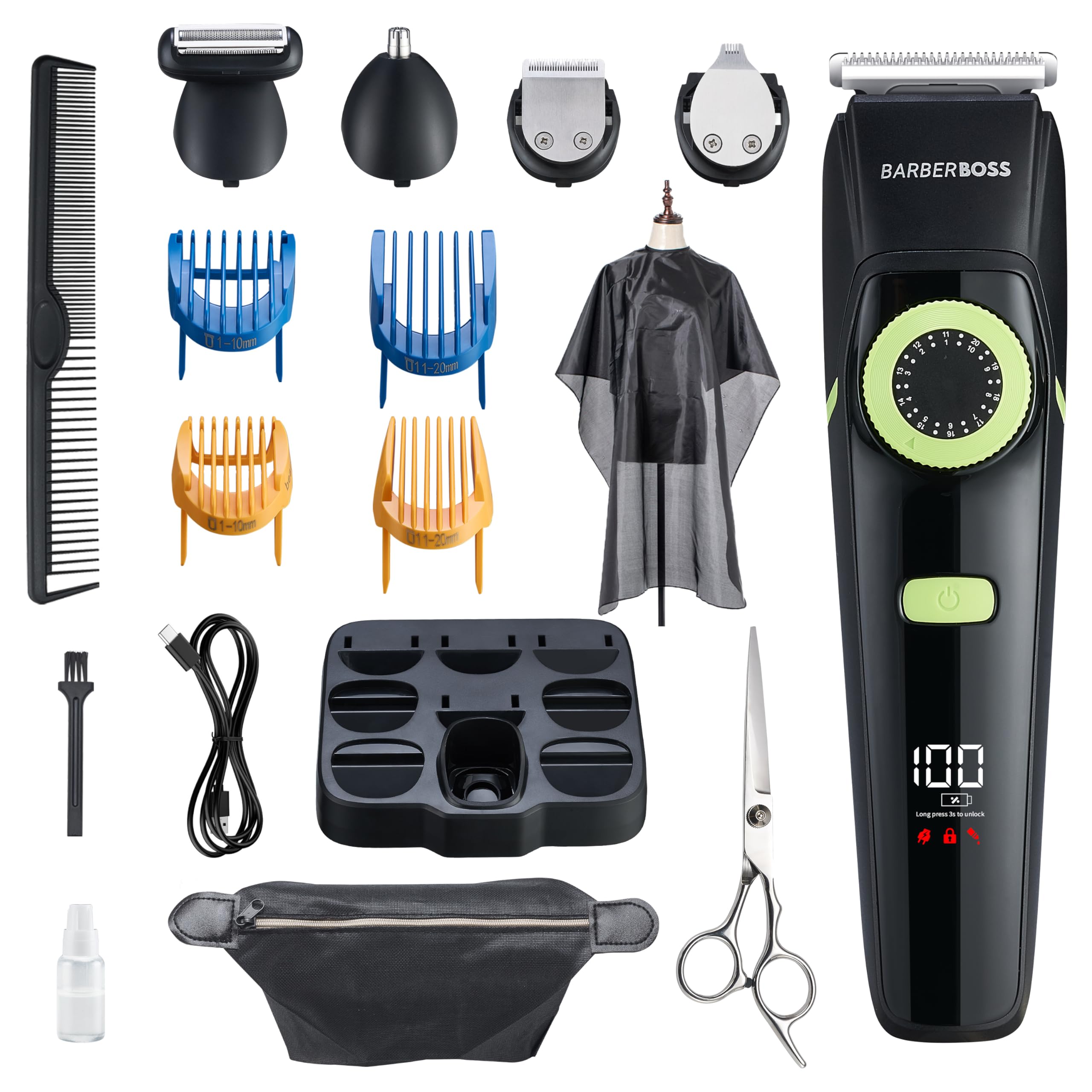 Barberboss Men's Beard Trimmer & Hair Clippers Men, Nose Trimmer Men, Men's Grooming Kits, Waterproof-QR-6090