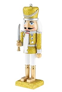 Clever Creations Wooden Glittery Soldier Nutcracker | Gold and Silver Uniform Holding Sword | Festive Traditional Christmas Decor | Great for Any Holiday Collection | 10" Tall Perfect for Shelves