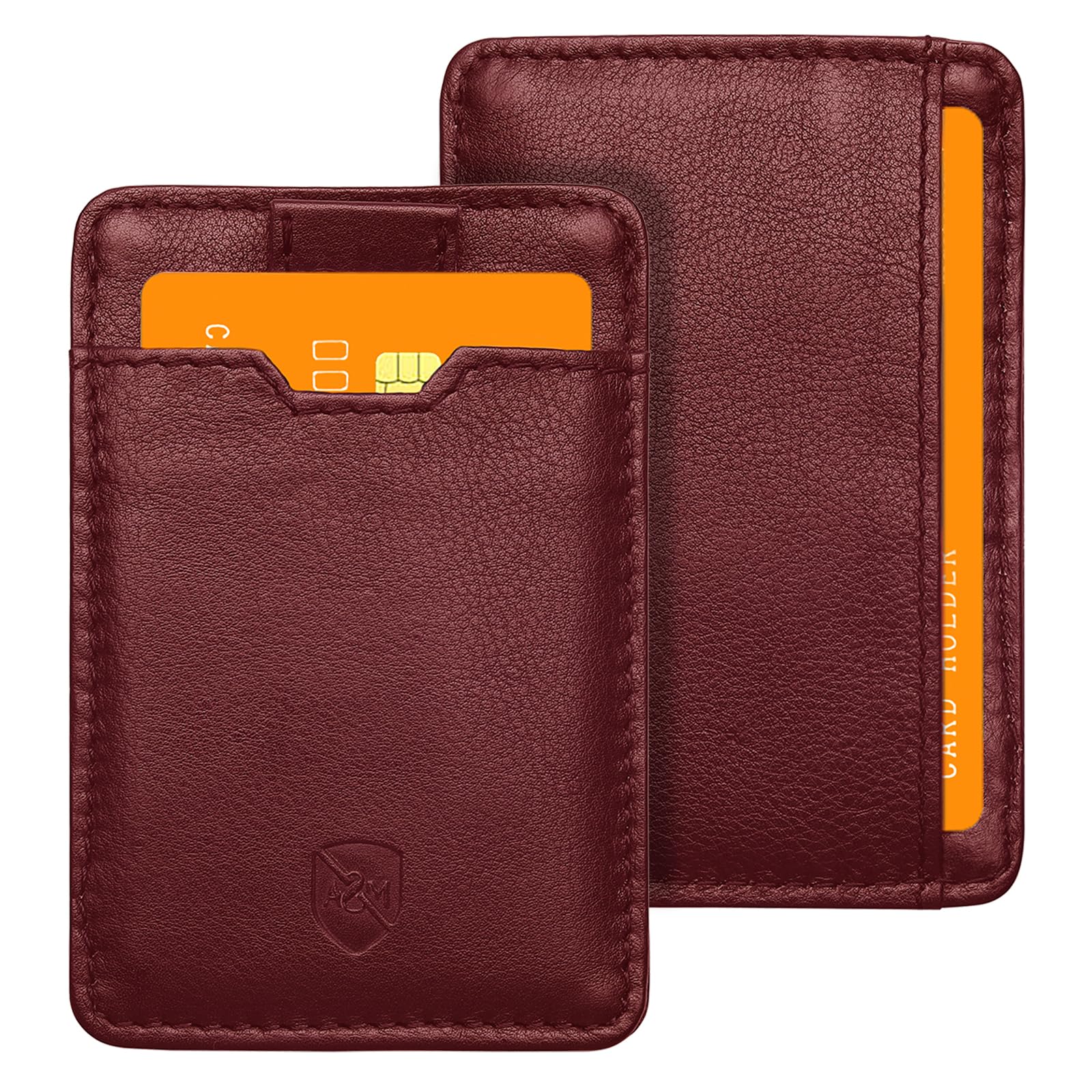 ALLEN & MATE 100% Leather Slim Minimalist Wallet for Men – RFID Blocking Credit Card Holder with Smart Strap – Holds 5 Cards – Compact Front Pocket Wallet (Maroon)