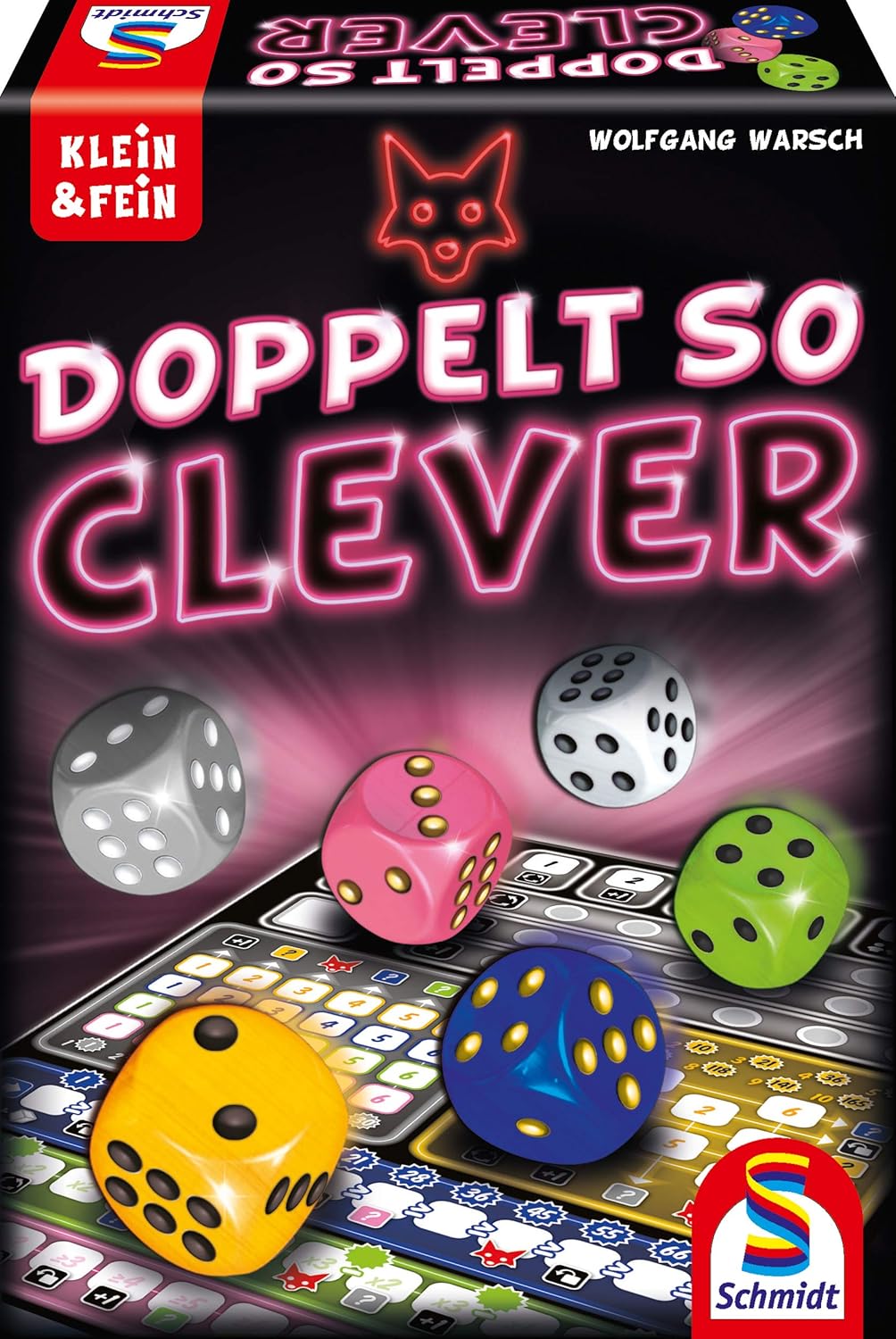 Schmidt Spiele 49357 Double So Clever Dice Game from the Klein & Fein Series, Colourful, Multicoloured, 45mm x 129mm x 179mm