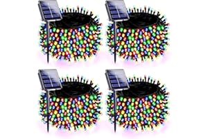 SANJICHA 4 Pack 180FT Solar Christmas Lights Outdoor Waterproof, Super Bright 320 LED Solar String Lights with 8 Lighting Modes, Green Wire Solar Twinkle Tree Lights for Outside Xmas Party Yard(Multi-Colored)