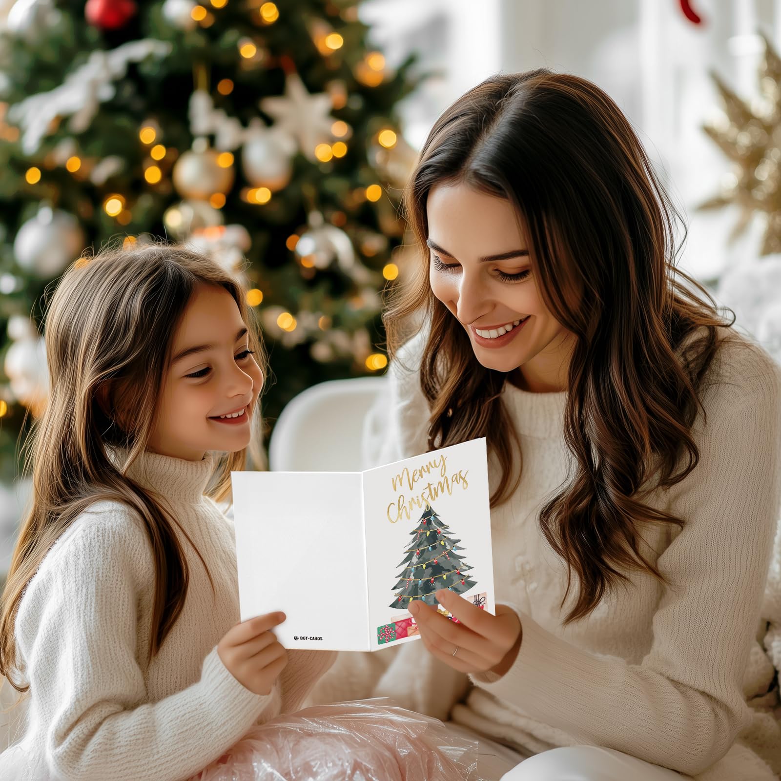 BGTCARDS 24 Pack Gold Foil Christmas Cards with Envelopes and Inside Messages 6 Assorted Designs Christmas Cards Bulk for Friends, Family, Kids, Boys, Girls.