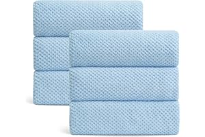 SMUGE Ultra Soft Towel Set of 6, Blue Microfiber Big Bath Towel Sheets 28x55 Inches, Luxury Plush Towels- Waffle Weave Design,Highly Absorbent,Quick Dry,Premium Quality Towel Set for Bathroom