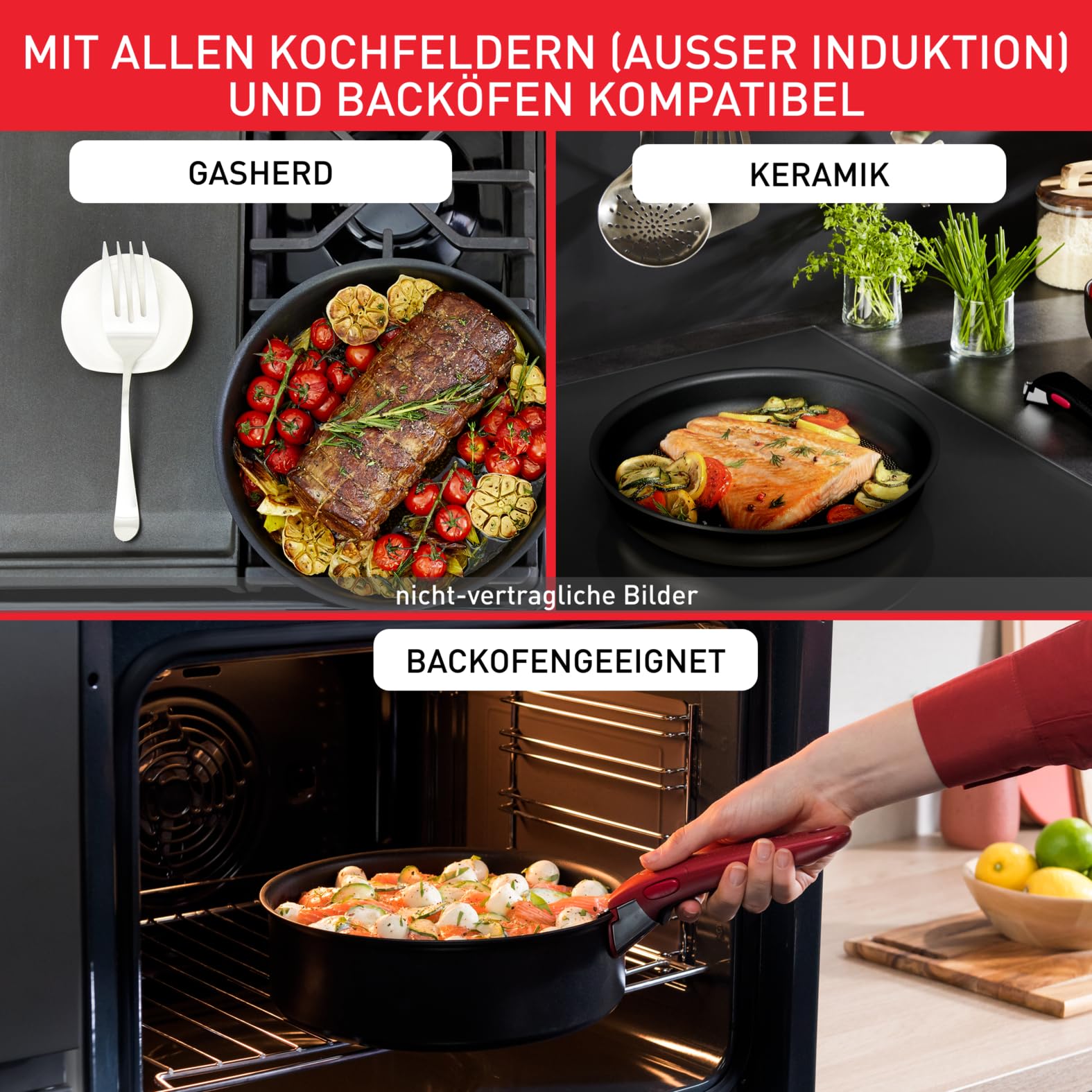 Tefal Ingenio Easy On 3-teiliges Pfannenset abnehmbarer Griff, 24/28 cm, stapelbar, platzsparend, Pfannen mit Antihaftversiegelung, einfache Handhabung und Reinigung, L15993 7