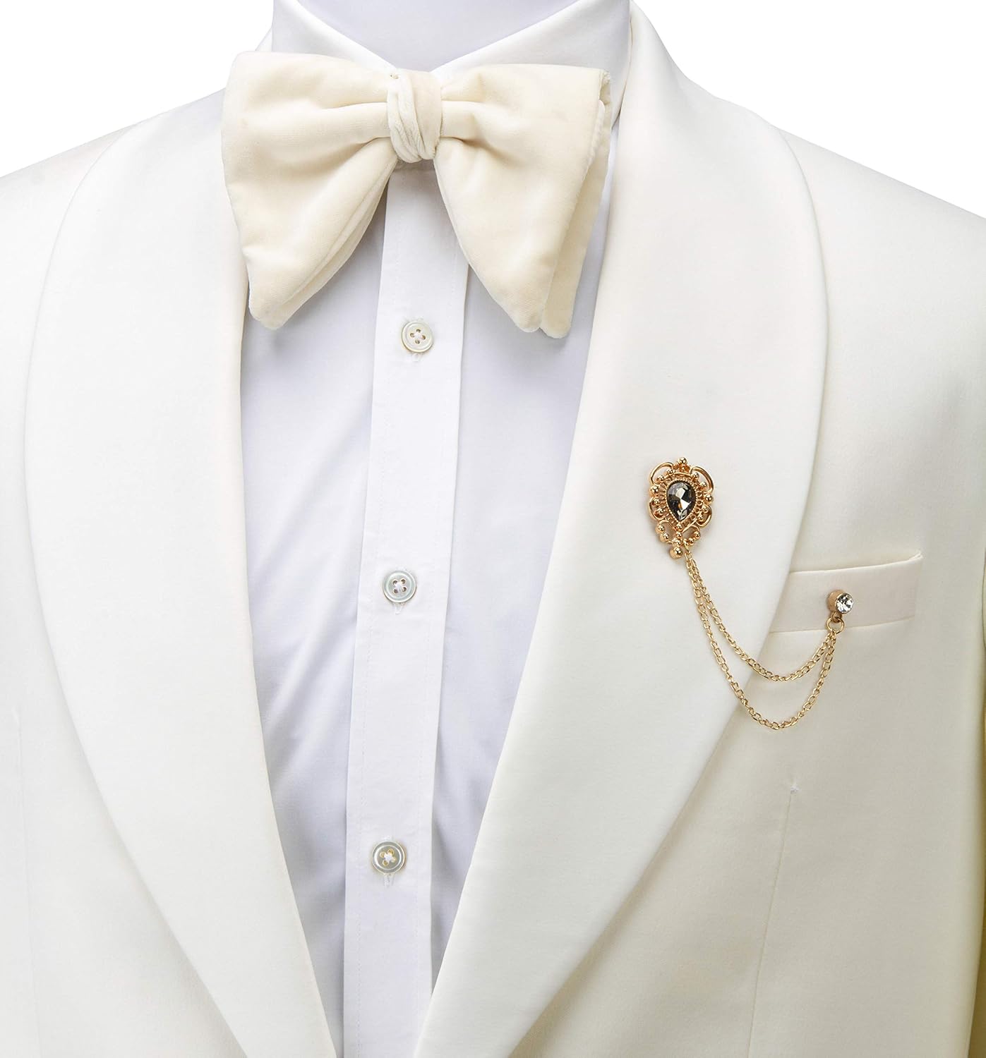 Brooch Lapel Pin for Men Champagne Stone with Gold Engraving Metal Crystal Chain Lapel Pin Badge Coat Suit Wedding Gift Party Shirt Collar Accessories - Image 3