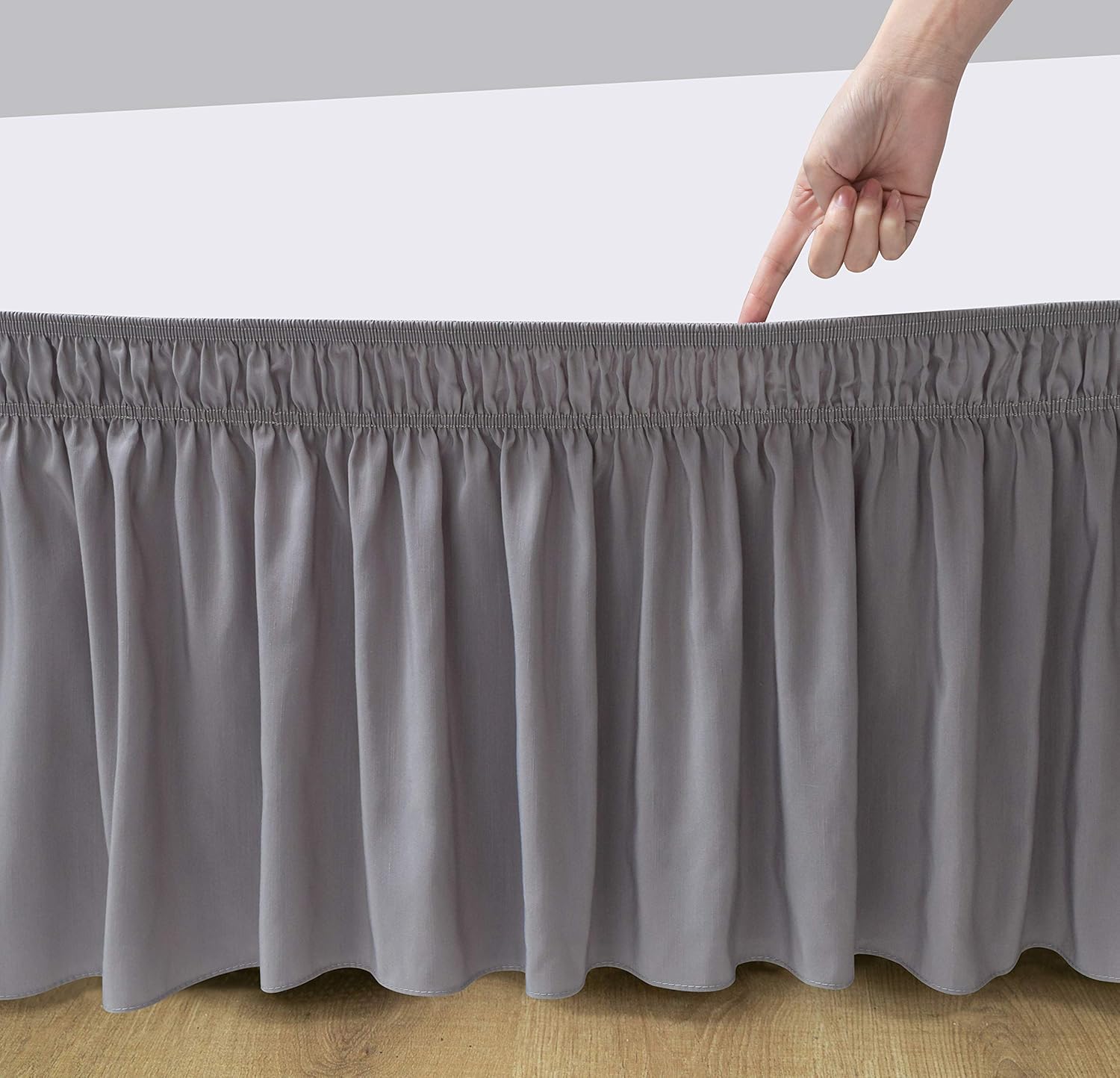 Biscaynebay Wrap Around Bed Skirts with Adjustable Belts, Silver Grey for Queen Size Beds 15 Inches Drop, Elastic Dust Ruffles, Easy Fit Wrinkle and Fade Resistant Silky Luxurious Fabric Solid Color: Kitchen & Dining