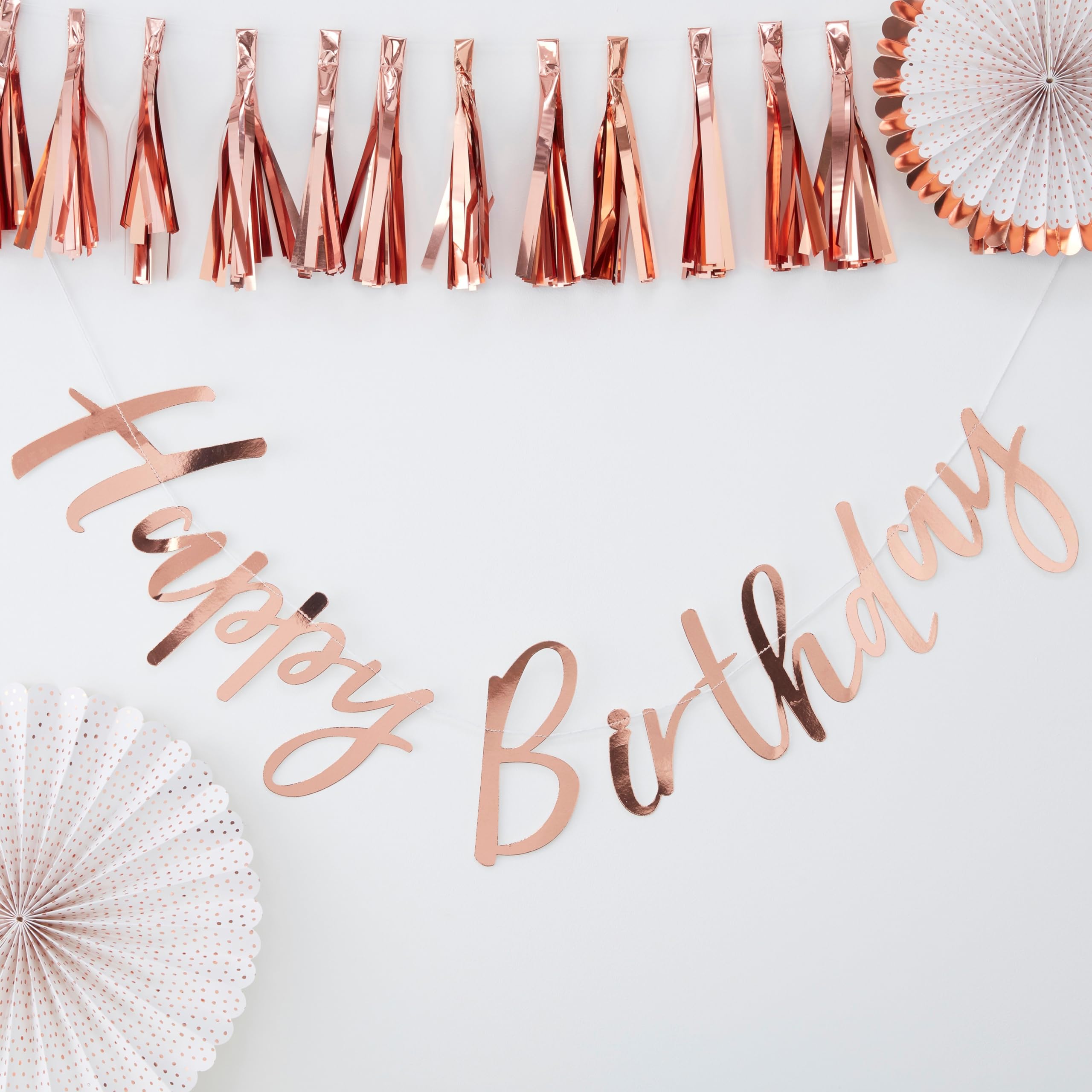 Ginger Ray Rose Gold Foiled Happy Birthday Party Bunting Backdrop - 1.8m - Pick & Mix