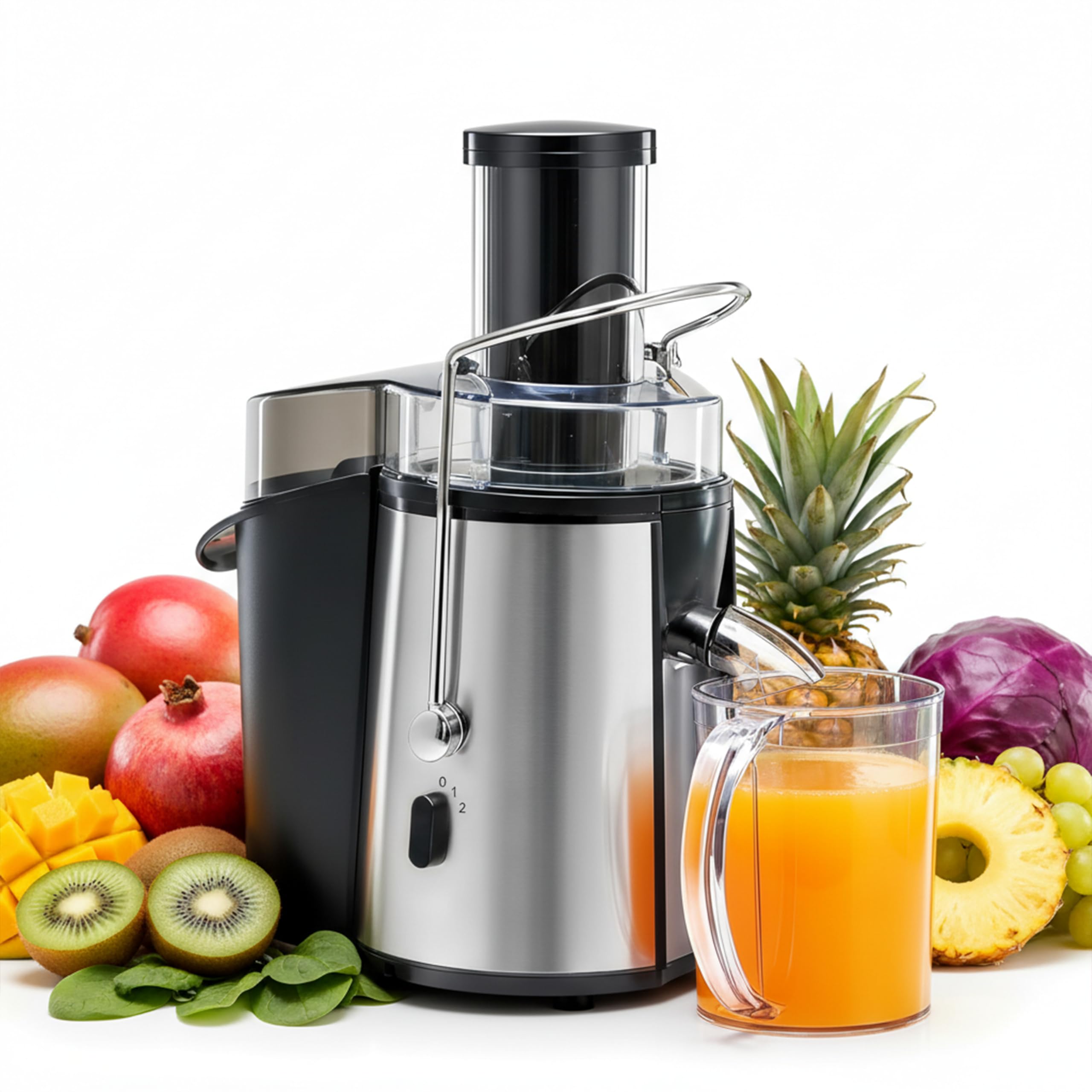 Simple Deluxe Juicer Machines, 700W Centrifugal Juicer Extractor with Wide Mouth 3" Feed Chute for Fruit Vegetable, Electric Juicer with 2-Speed Quick Juicing, Easy to Clean, BPA-Free, Silver