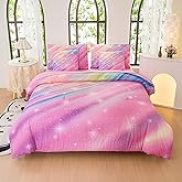 BQH Full Comforter Set for Girls Galaxy Bedding 7pieces, Ombre Bedding Comforter Sets Rainbow Comforter, Twill Pink