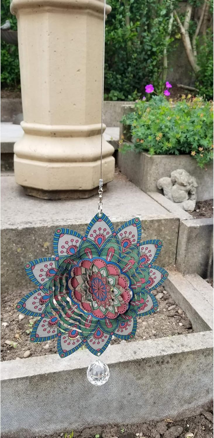 SK Stainless Steel Colour Garden Wind Spinner - Pink Green Shades - Image 3