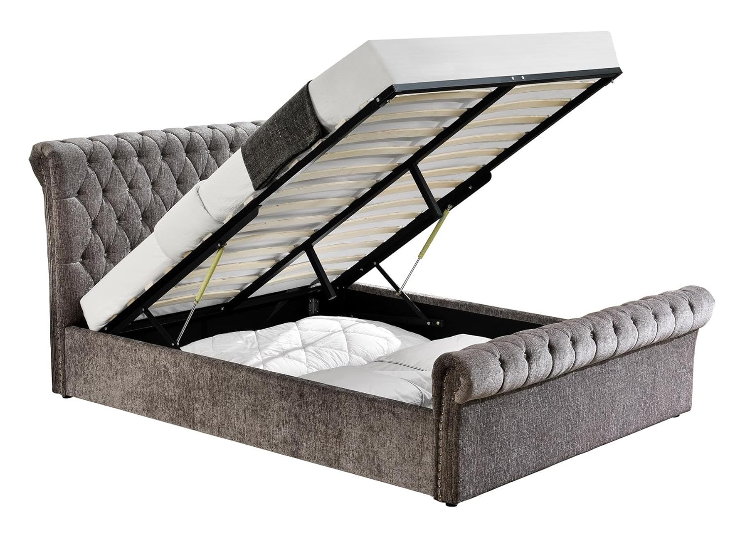 Unmatchable Velvet Chenille Ottoman Storage Fabric Bed Frame Double or