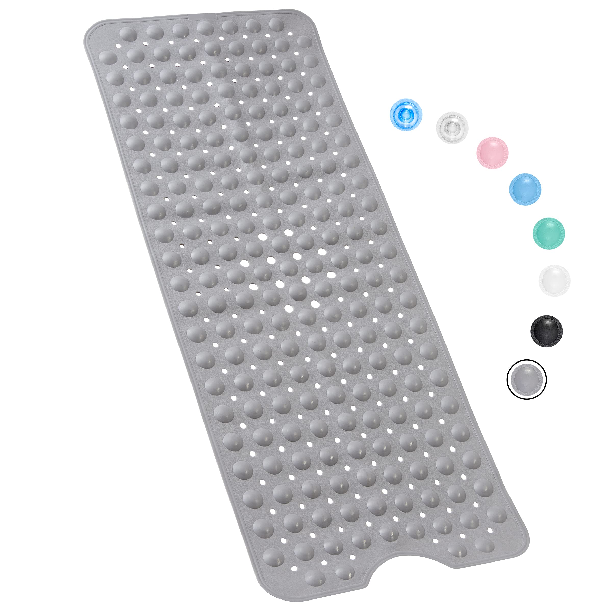 Bathtub Mat Non Slip – 100 x 40 CM Bath Mat – Easy Clean Shower Mats – Sturdy Suction Cup Attaching – Comfortable for Feet – Draining Holes – Modern Design (Grey)