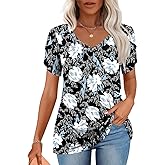 CATHY 2026 Womens Tops Summer Short Sleeve V Neck Tunic T-Shirts Blouse S-4XL