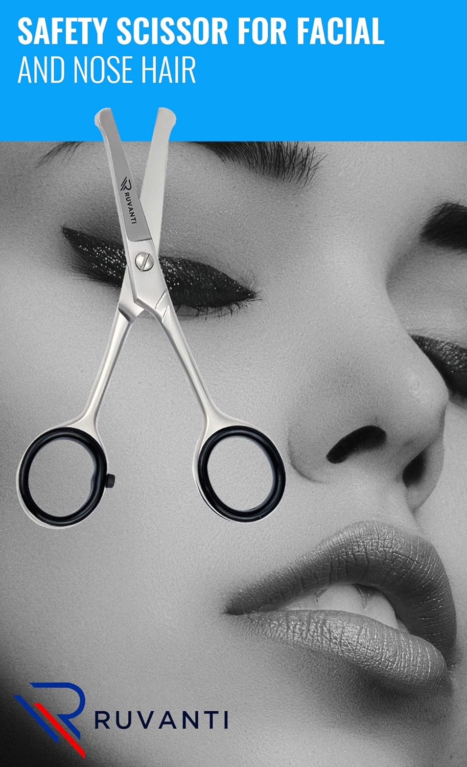 Ruvanti Round Headed Nose Hair Scissors/Safety Scissors for Kids & Infants -5.2" German Stainless Steel Baby Scissors/Baby Nail Scissors.Facial Hair Scissors/Beard Trimming Scissor/Mustache Scissor. : Beauty