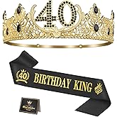 Asija 40th Birthday Gifts for Men, 40th Birthday Decorations for Men, Party Decor Supplies including King Crown & Sash & Greeting Card