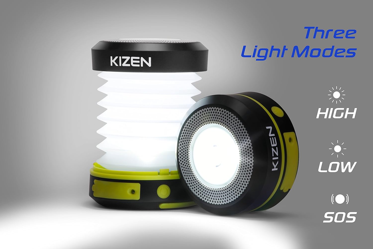 Kizen LED Camping Lanterns - Solar Powered or USB Rechargeable Emergency Lights - Collapsible Camp Lanterns for Power Outages, Night Hiking & Camping, Yellow: Home Improvement