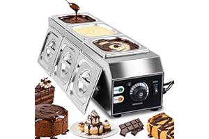 Chocolate Tempering Machine, 3 Tanks Chocolate Melting Pot, 1200W Stainless Steel Commercial Electric Chocolate Melter Fondue