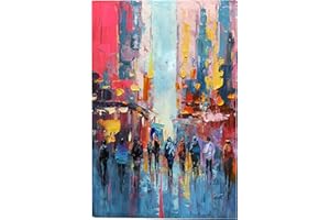 Boieesen Art,24x36Inch Pure Hand Painted Abstract Cityscape Oil Painting City Walk Wall Art City Scene Canvas Artwork Handmade Paintings Wood Inside Framed Ready to Hang Home Décor