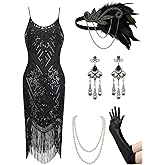 YESSA Women's Flapper Dresses 1920s,Great Gatsby Dresses Sequin Fringe Cocktail Dress Roaring 20s Dress for Harlem Nights