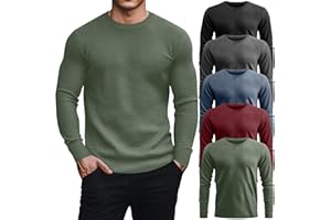 August Alley 5 Pack Thermal Waffle Shirts for Men, Crew Neck Long Sleeve Casual Pullover Underwear Textured Knit Tops