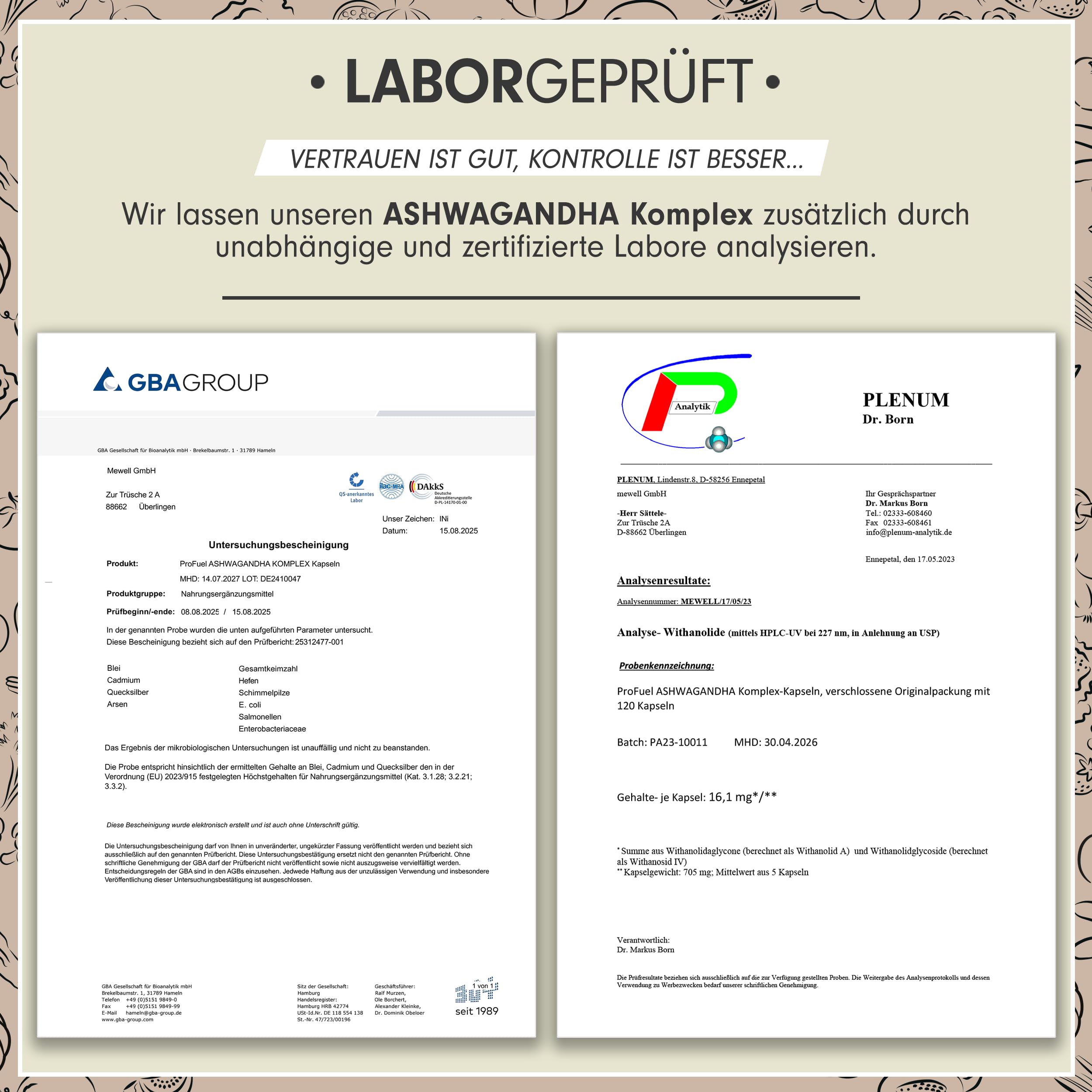 Ashwagandha Kapseln hochdosiert 120x - 600 mg Ashwagandha KSM-66® pro Tag - Komplex mit Ashwagandha-Wurzelextrakt, Magnesium, Zink, Vitamin B6 und Piperin - laborgeprüft mit Zertifikat - 100% vegan 5