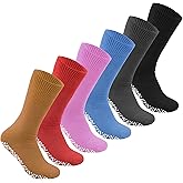 6 Pairs of Cotton Diabetic Non-Slip Tube Crew Socks, Medical Rubber Gripper Bottom Hospital (Fit's Women’s Shoe size 7-11)