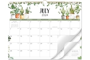 BUSHYPUSHY Calendar 2024-2025 - 2024-2025 Wall Calendar, Jul. 2024 - Dec. 2025, 18-Month Calendar, 15" x 11.5", Twin-Wire Binding + Hanging Hook + Thick Paper + Unruled Blocks with Julian Dates - Plants