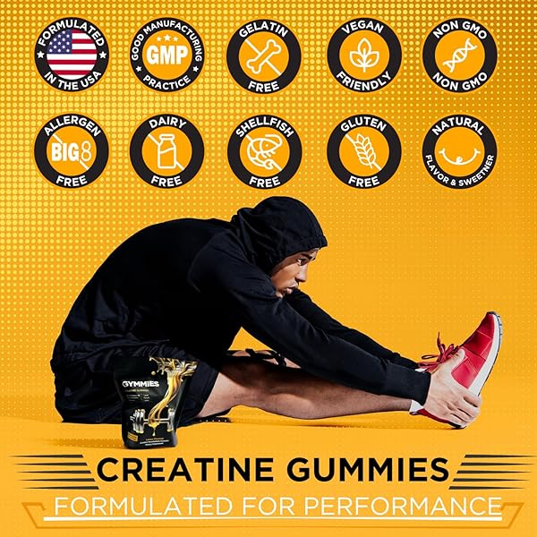 GYMMIES CREATINE MONOHYDRATE GUMMIES – MUSCLE GROWTH, PERFORMANCE, ENDURANCE – 5 GRAM CREATINE PER SERVING – VEGAN, NON-GMO, GLUTEN-FREE, MADE IN USA – 90CT – LEMON FLAVOR