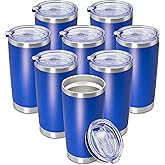 20 oz Tumbler Coffee Travel Tumblers Bulk with Lid Stainless Steel Double Wall Vacuum Insulated Mug Powder Coated Cups fit Car Cupholder for Hot and Cold - Dark Blue, 8Pack