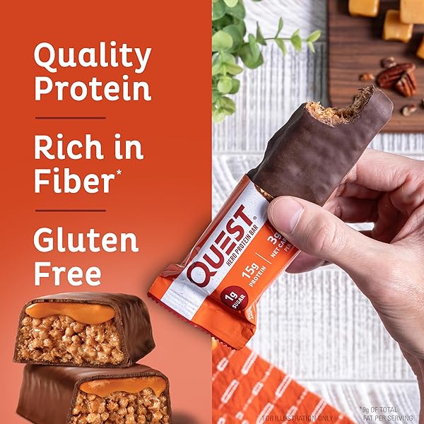 QUEST NUTRITION CRISPY CHOCOLATE CARAMEL PECAN HERO PROTEIN BAR, 15G PROTEIN, 1G SUGAR, 3G NET CARB, GLUTEN FREE PROTEIN SNACK, KETO FRIENDLY, 12 COUNT