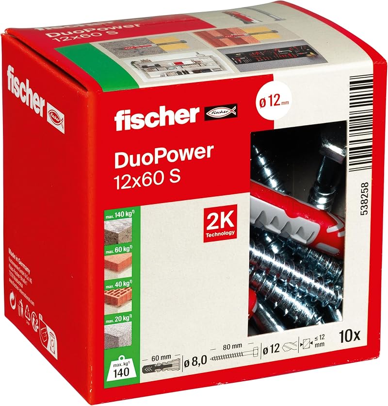 fischer DuoPower 12 x 60 S Universal Plug Set with Screws 10/10