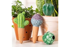 SURE YUESI 4 Pack Watering Globes - Terra Cotta Watering Spikes for Indoor Plants, Handcrafted Cactus Shape Self Watering Devices with Slow Release System, Plant Water Bulbs for Vacation & Outdoor Pots