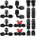 16 Pcs 1/2 inch Tubing Irrigation Fittings Kit, For (1/2" ID x0.6-0.63" OD) 16mm Drip Tubing Barbed Locked Nuts Connectors 2 Ends,2 Elbows,2 Switch Valves,2 US Standard Adapters,4 Tees 4 Couplings