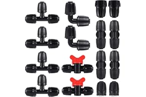 FOGWOWO 16 Pcs 1/2 inch Tubing Irrigation Fittings Kit, For (1/2" ID x0.6-0.63" OD) 16mm Drip Tubing Barbed Locked Nuts Connectors 2 Ends,2 Elbows,2 Switch Valves,2 US Standard Adapters,4 Tees 4 Couplings