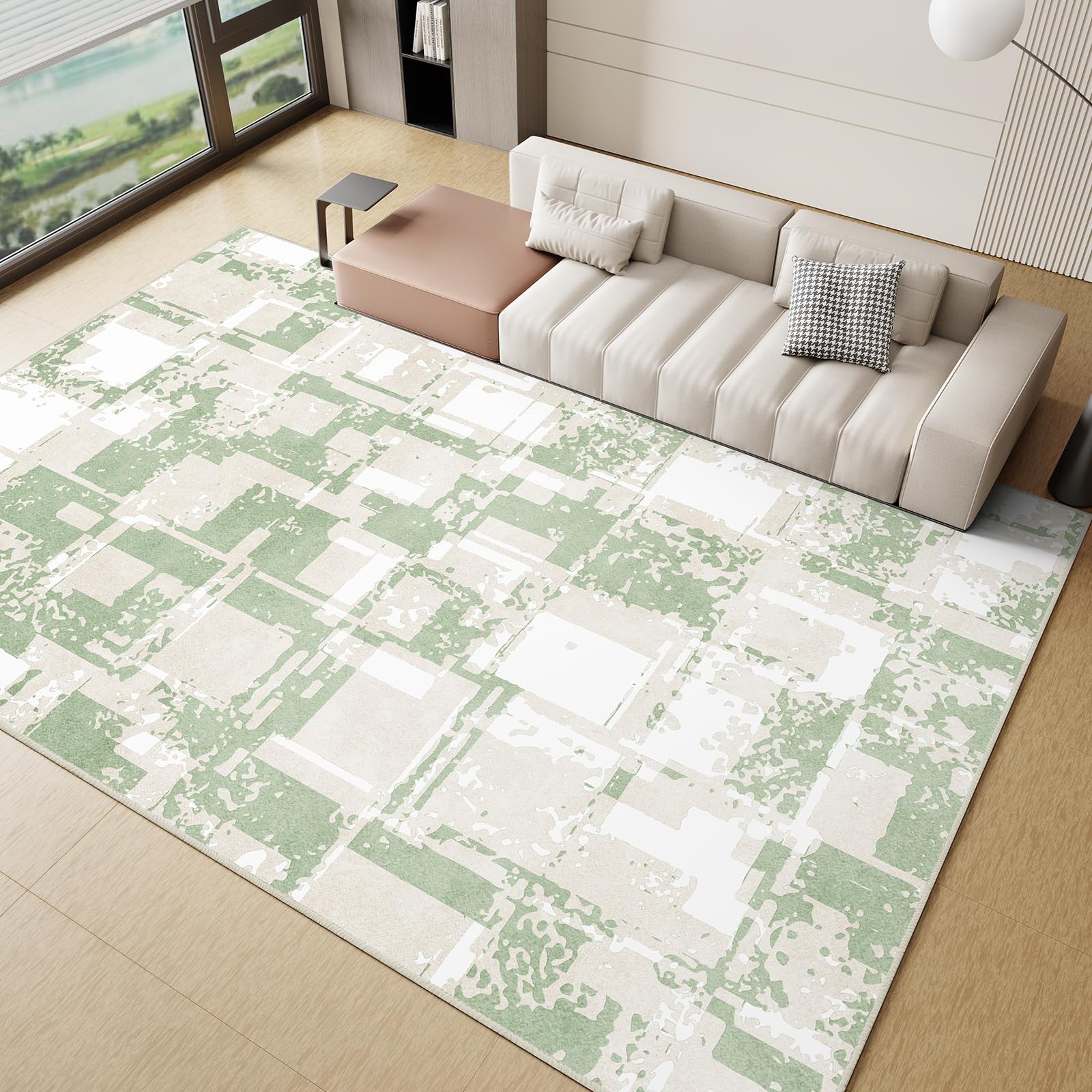 Photo 1 of GEMBED Modern Area Rug - Geometric Rug for Bedroom Living Room, Machine Washable Rug Soft Non Slip Non Shedding, Checkered Rugs for Teen Dorm Home Decor Aesthetic, Nursery, Playroom, Green, 9'x12'