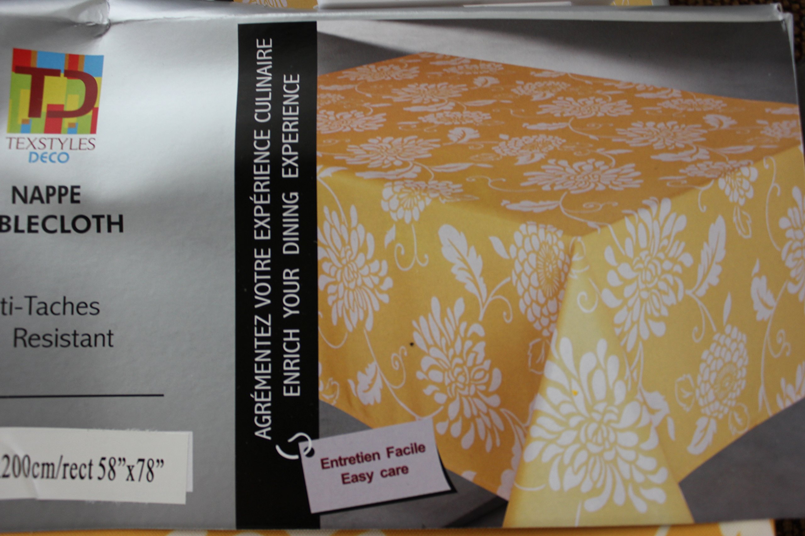 Texstyles DecoStain Resistant Tablecloth- 100% Polyester- Easy Care (Harmony Yellow, Rect 58"x78")