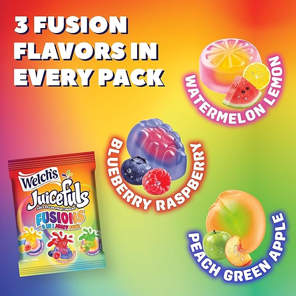 WELCH’S FRUIT SNACKS, JUICEFULS FUSIONS, ASSORTED FRUIT FLAVOR, STOCKING STUFFERS, BULK PACK, GLUTEN FREE, NATURAL COLORS & FLAVORS, 0.8OZ (PACK OF 50)