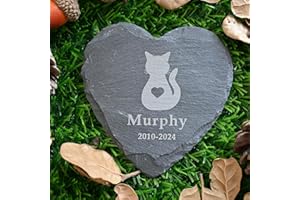 4" Personalized Memorial Stone for Loss of Cat, Cat Memorial Gift, Cat with Heart Pet Memorial Garden Stone, Heart Shape Head